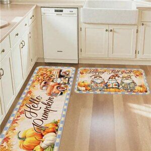 Hello Pumpkin Fall Kitchen Mats - Autumn Fall Kitchen Rugs Set of 2 Vintage‎